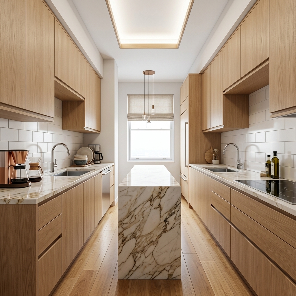 After: 1970s galley kitchen, opened up