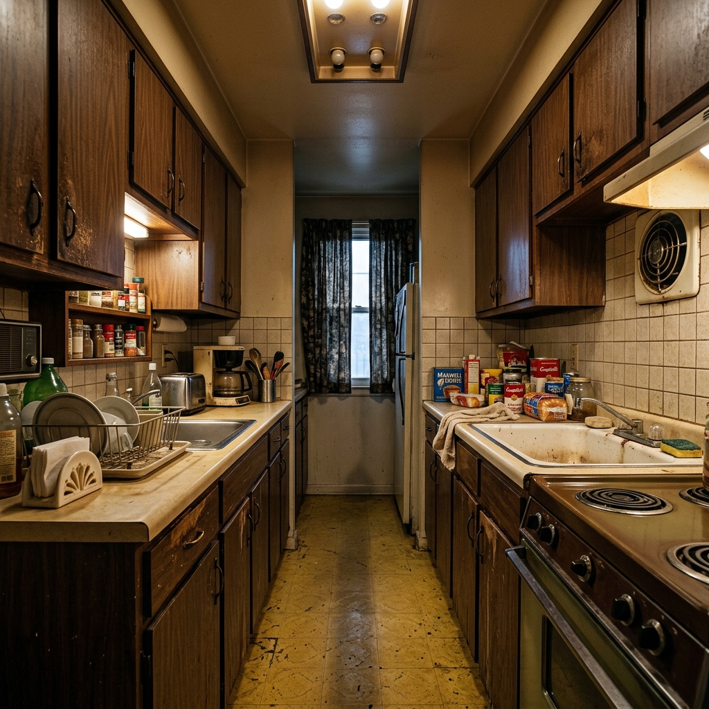 Before: 1970s galley kitchen, opened up