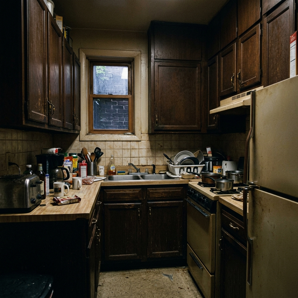Before: Dark kitchen turned daylight room